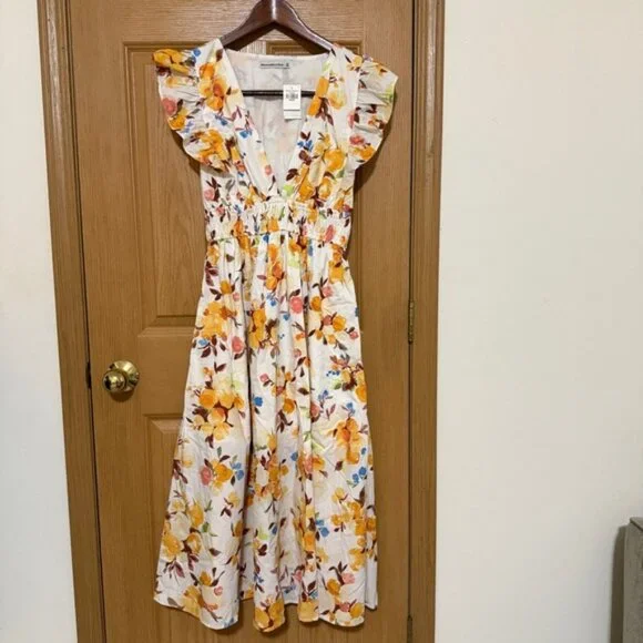 Abercrombie & Fitch Floral Maxi Dress - White and Yellow - Picture 1 of 8